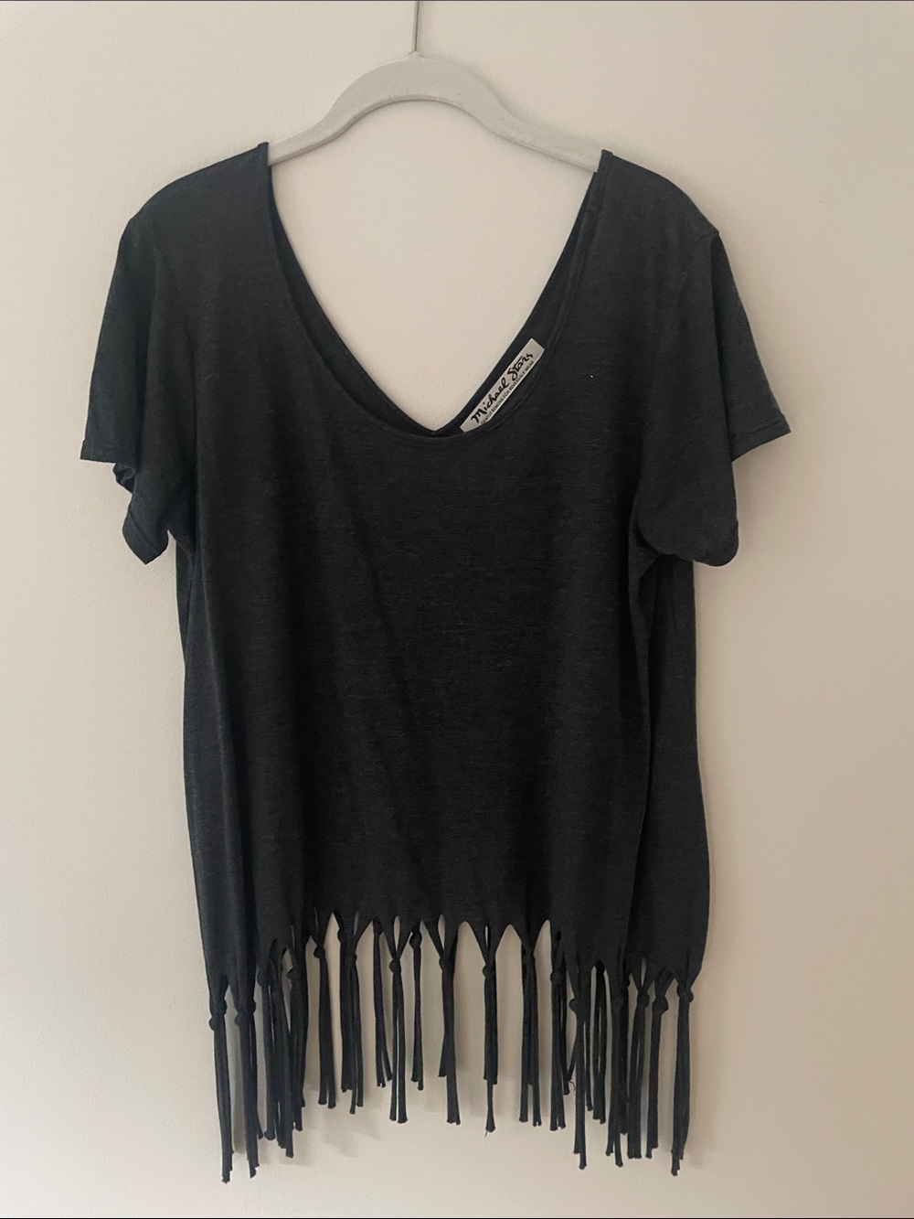 Michael Stars V-Neck Short Sleeve Fringe Tee